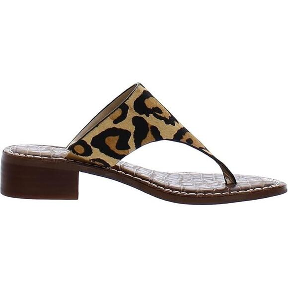 Sam Edelman Jaynee T Strap Sandal Thong Toe Brown Low Heel Animal Leo Cheetah 8 - Picture 1 of 6
